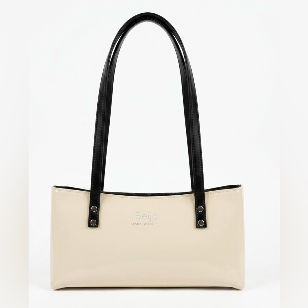 Beijo Baguette Cream and Black Shoulder Bag